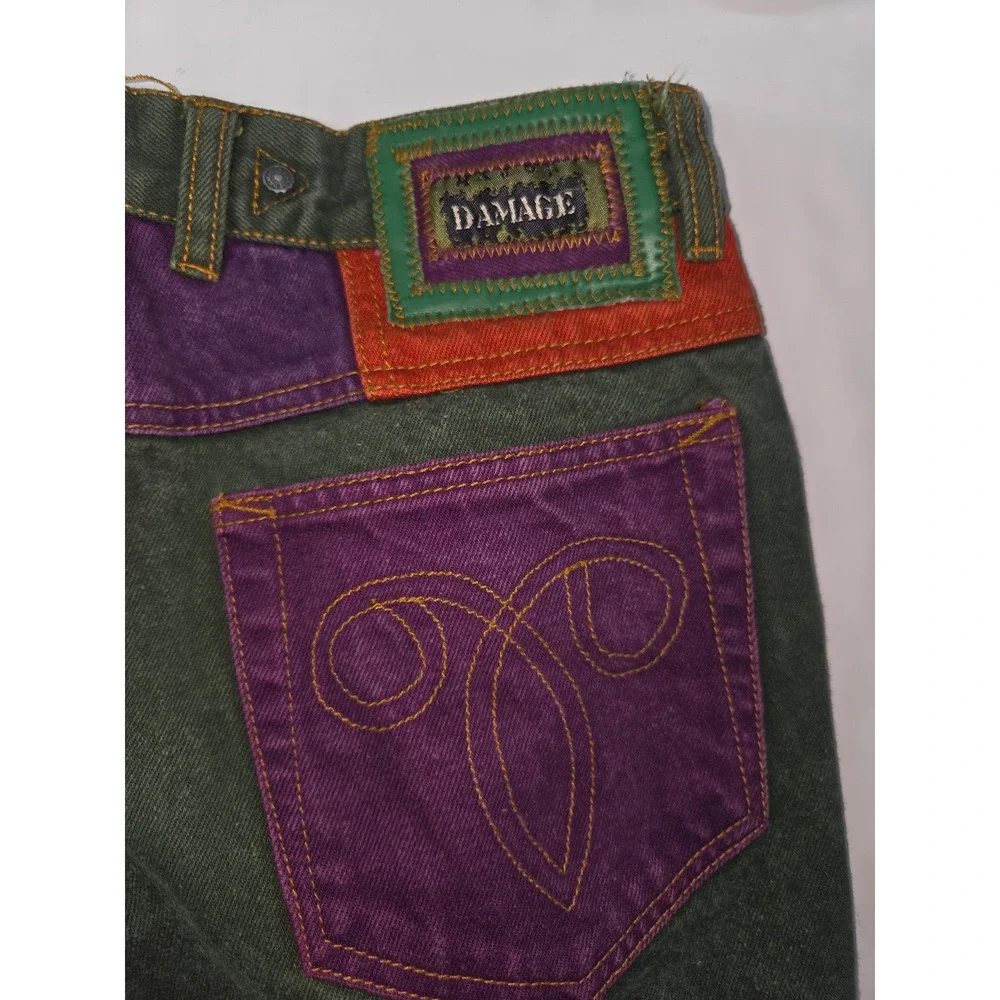 Vintage Major Damage Colorblock Jeans Green Purple Mens Size 30 High Rise 90s